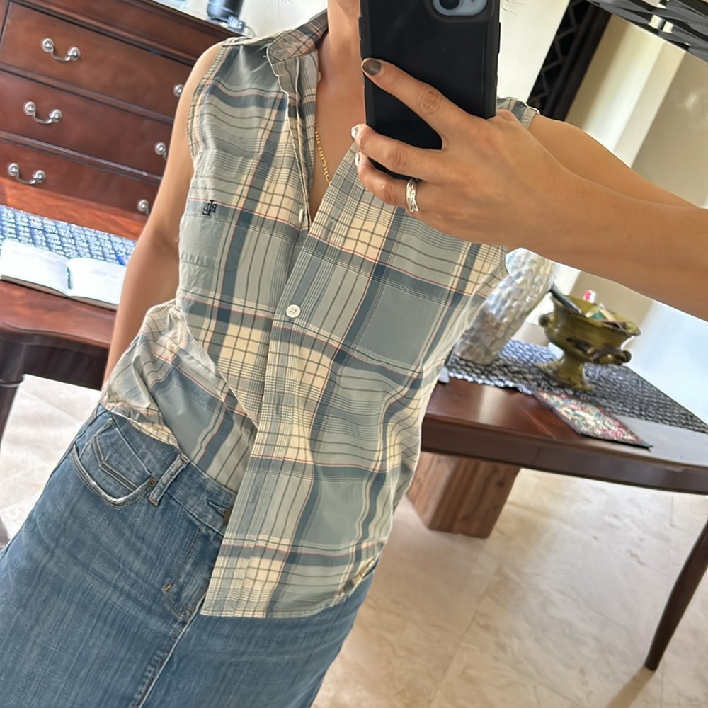 lauren ralph lauren sleeveless button down western top B7